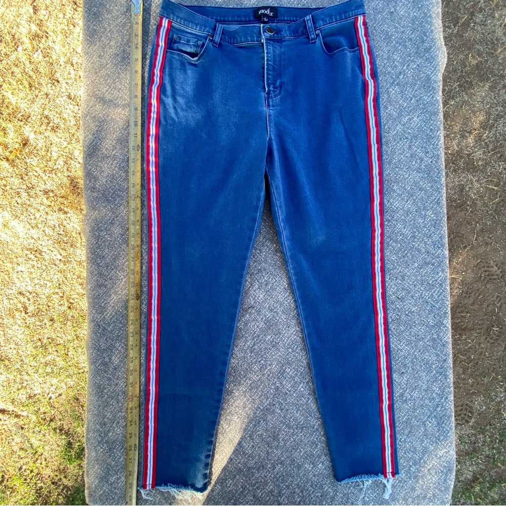 Red Stripe Jeans High Rise Hip Hop Designer Mod|x size L Large